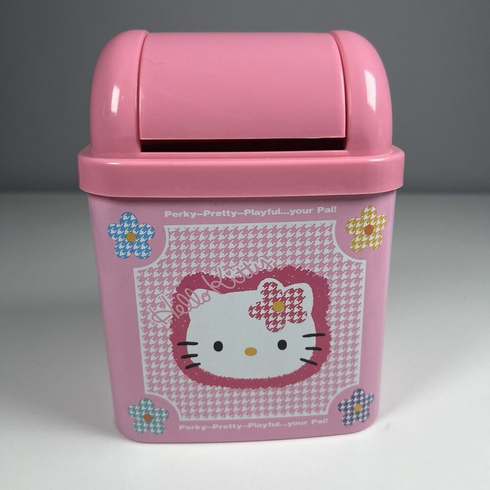 Sanrio Vintage Hello Kitty Desk Tin Box Garbage Trash Can Dust Box japan 1996
